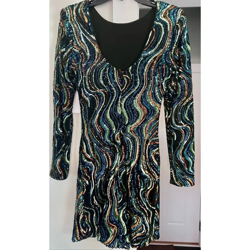 “Nathalia” Dress The Population Multi-color Sequin Cocktail Mini  Dress NWT - Picture 5 of 7